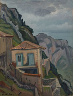 Stemnitsa, House on a Cliff — Oil painting, Canvas, 46.00×61.00cm — Theodoros Markellos